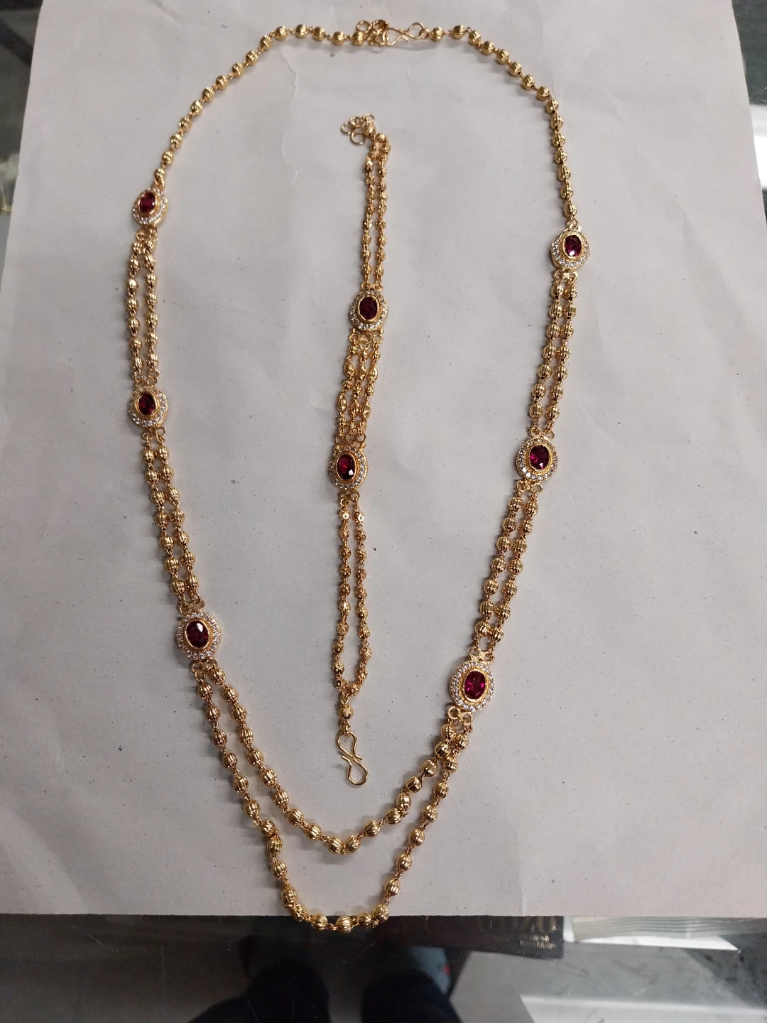 Gold Chain Necklace with Red Stones