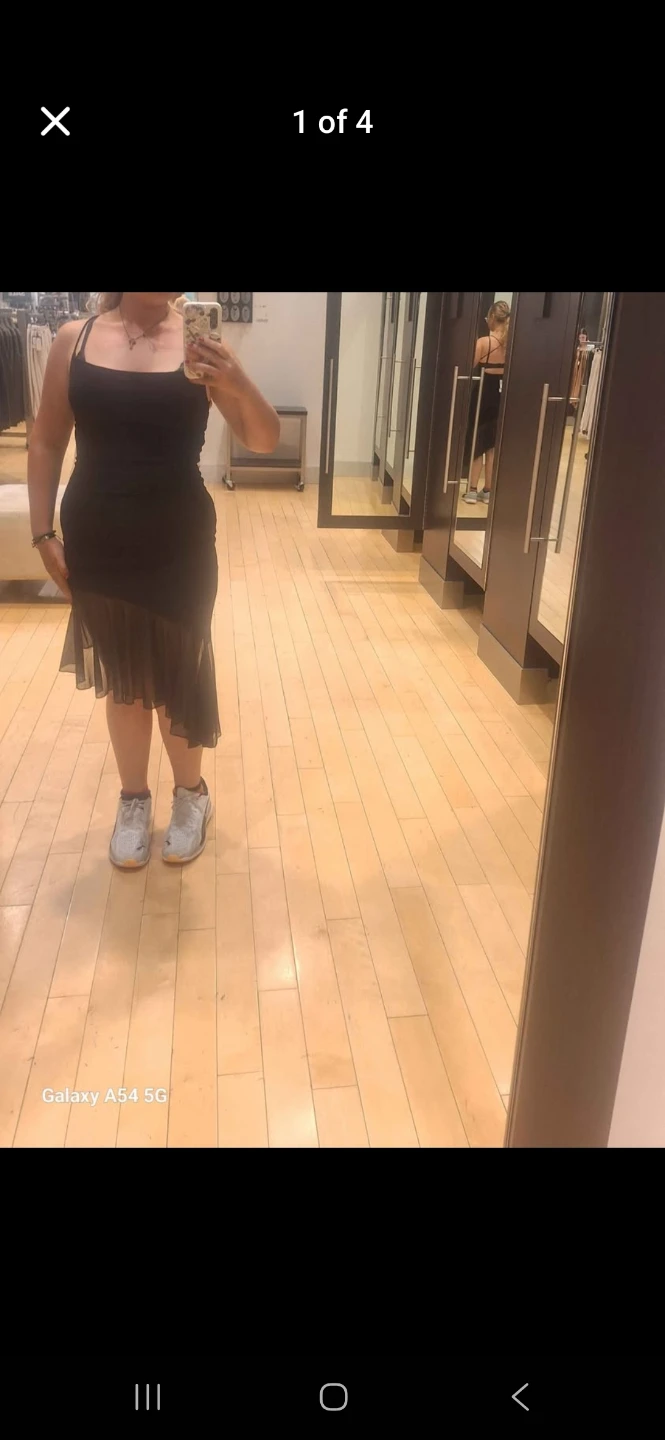 Black Spaghetti Strap Dress with Sheer Ruffle Hem - photo 3