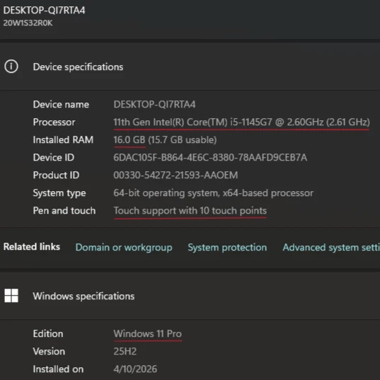 Touchscreen i5 11th 16gb 512gb ssd Win11Pro Lenovo ThinkPad T14 - photo 4
