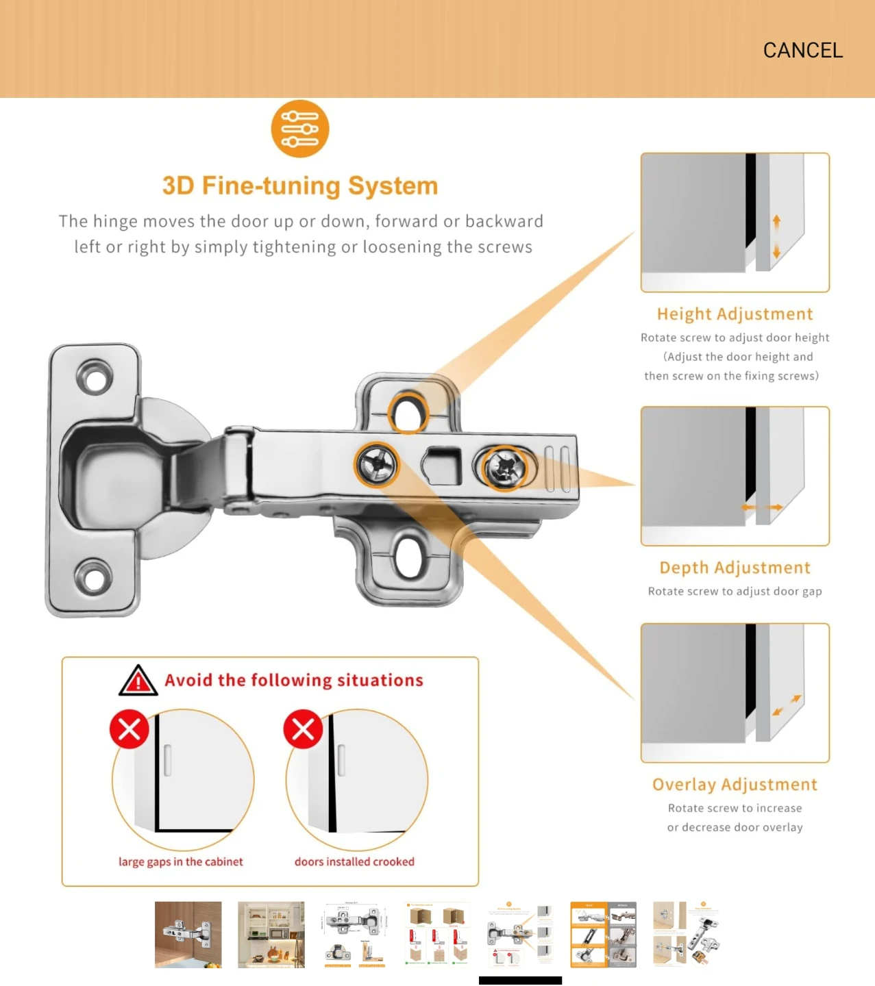 Cabinet Hinges - 35mm Cup, Soft Close, 3D Fine-tuning 20pack - photo 4