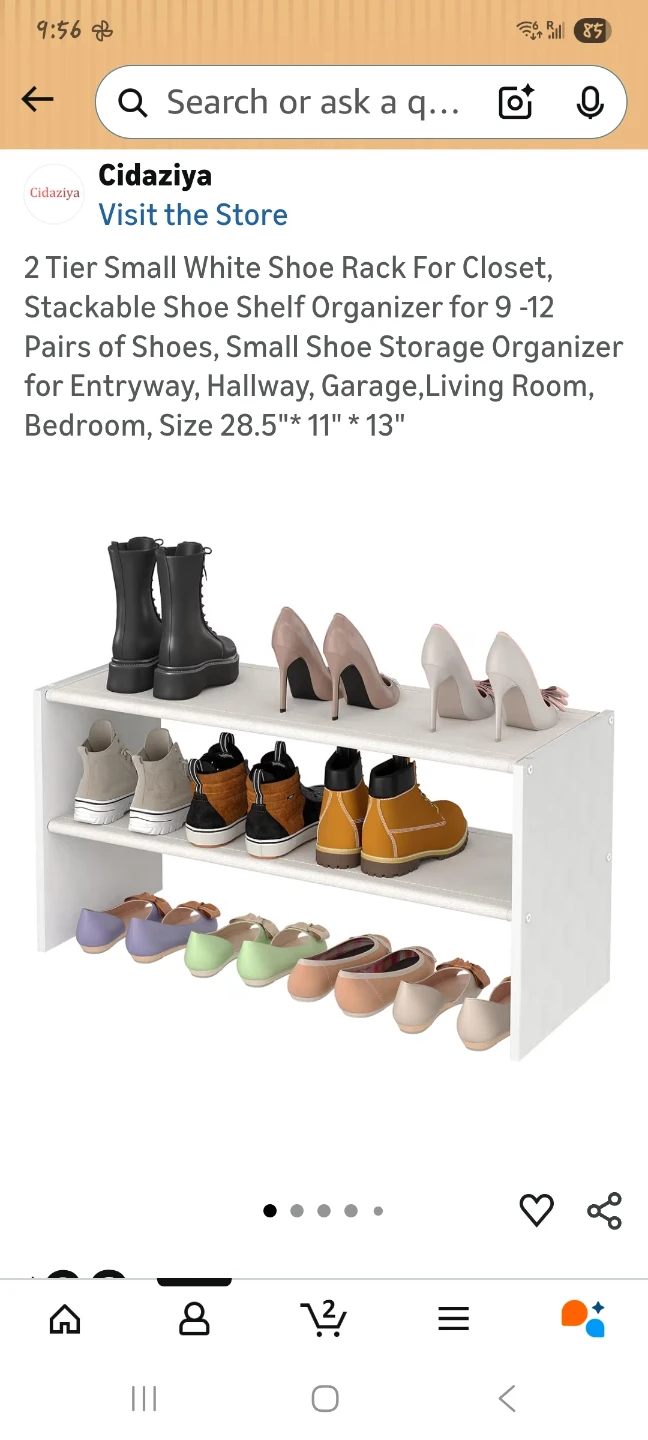 2 Tier Small White Shoe Rack Organizer