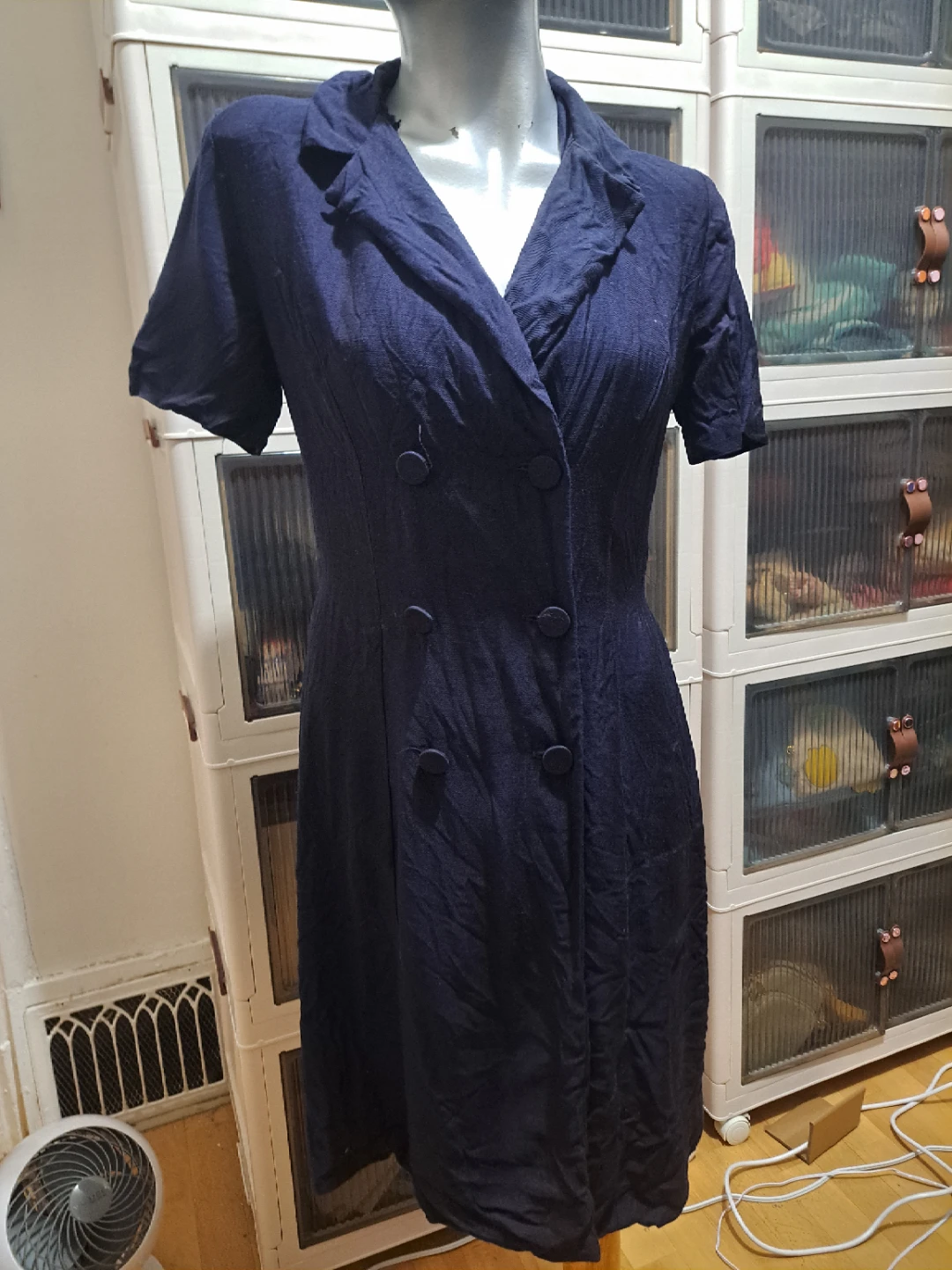 Joyce Palmer Navy Blue Collared Dress with Belt 🌱