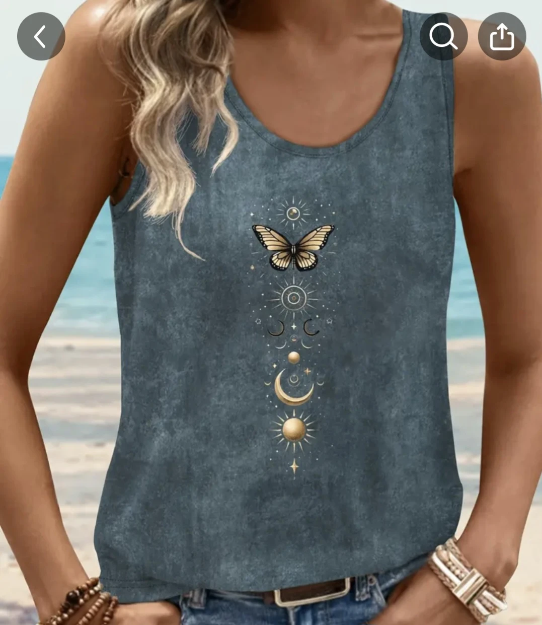 Women's Graphic Tank Top with Butterfly and Celestial Design - photo 3