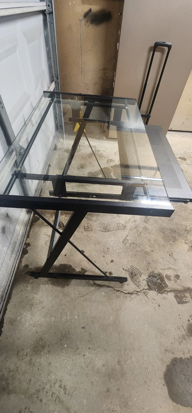 Glass top desk with black metal frame - photo 3