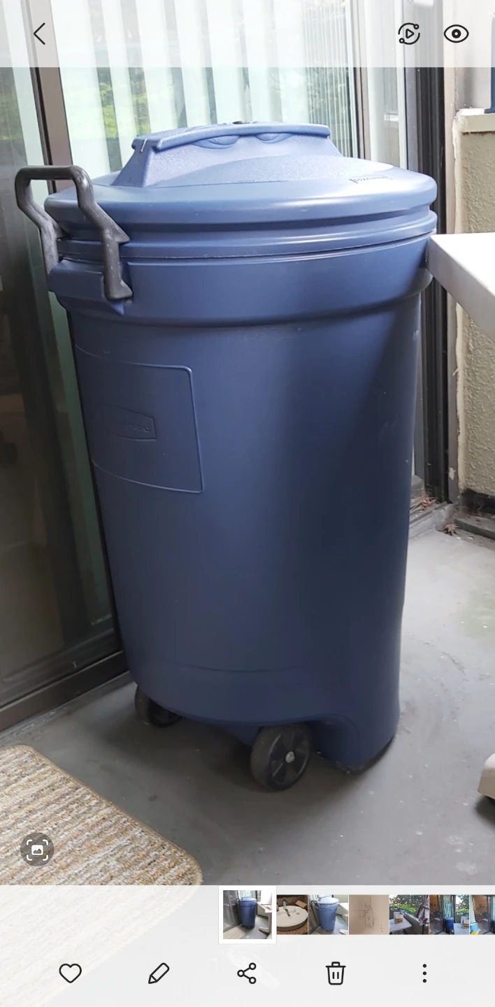 Rubbermaid Blue Wheeled Trash Can