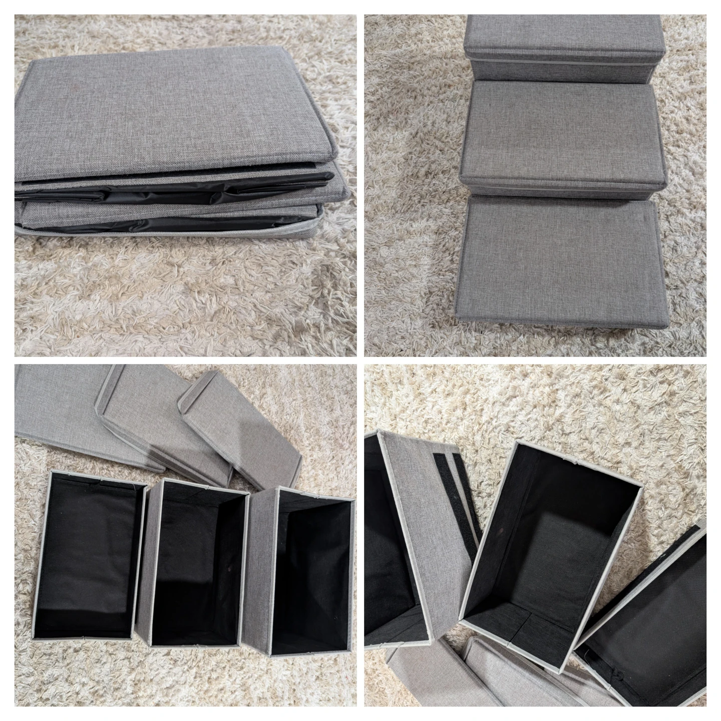 Set of 3 Collapsible Fabric Storage Bins - Grey