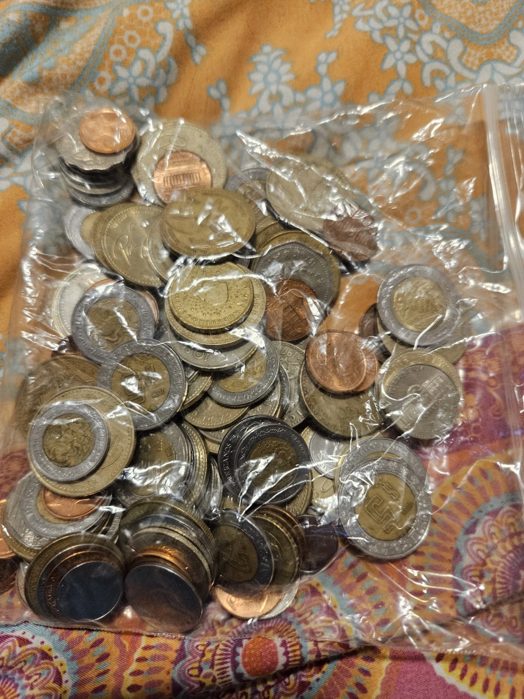Bag of assorted international coins