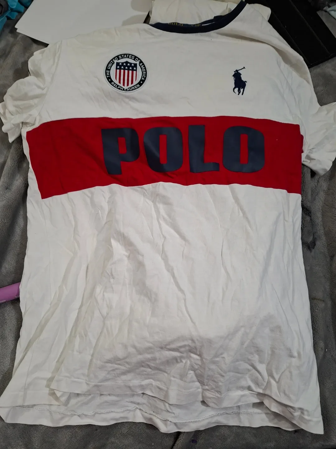 Polo Ralph Lauren White & Red Striped T-Shirt Size M