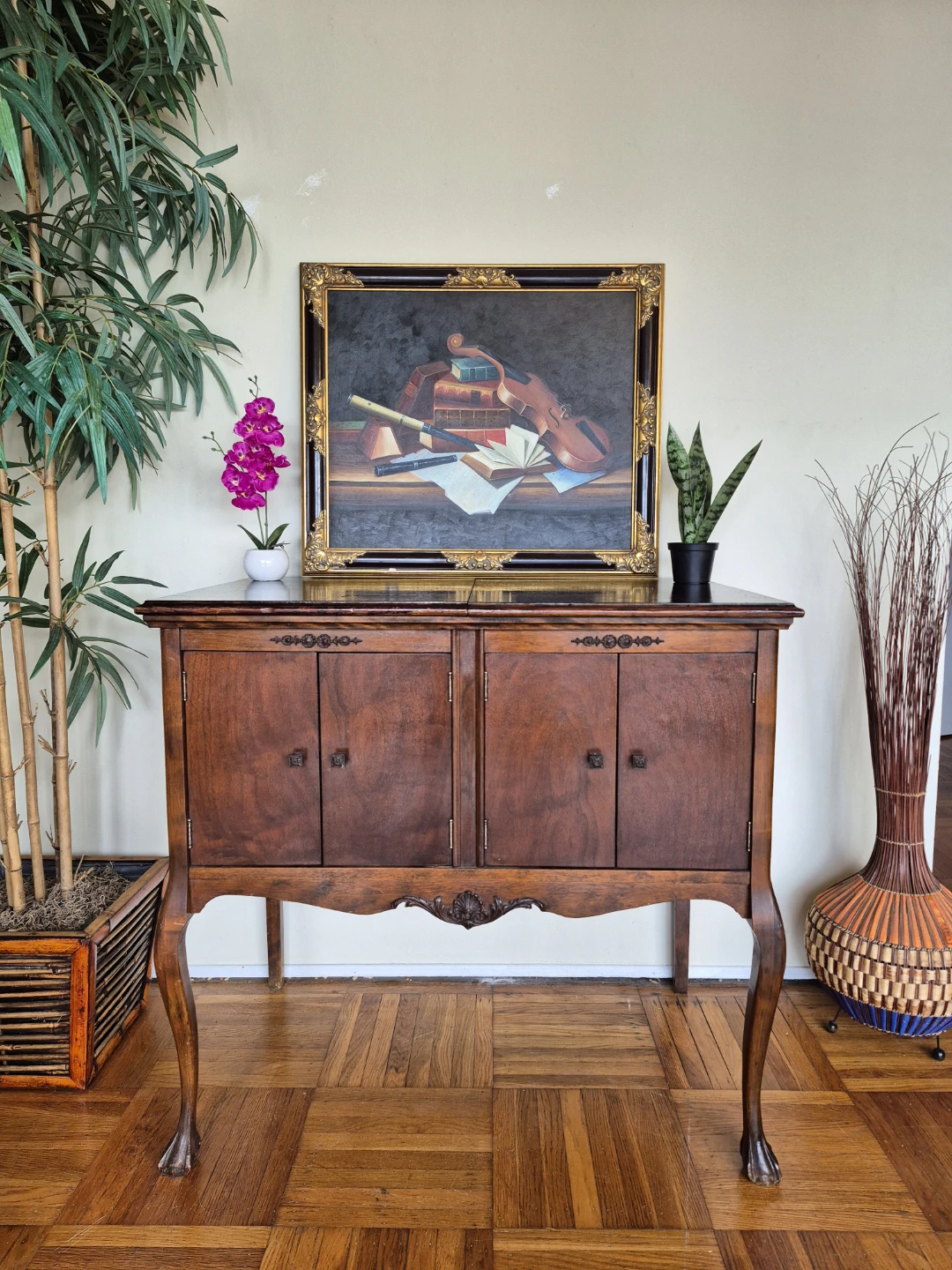 Antique Mahogany Phonola Record Player/Media Stand