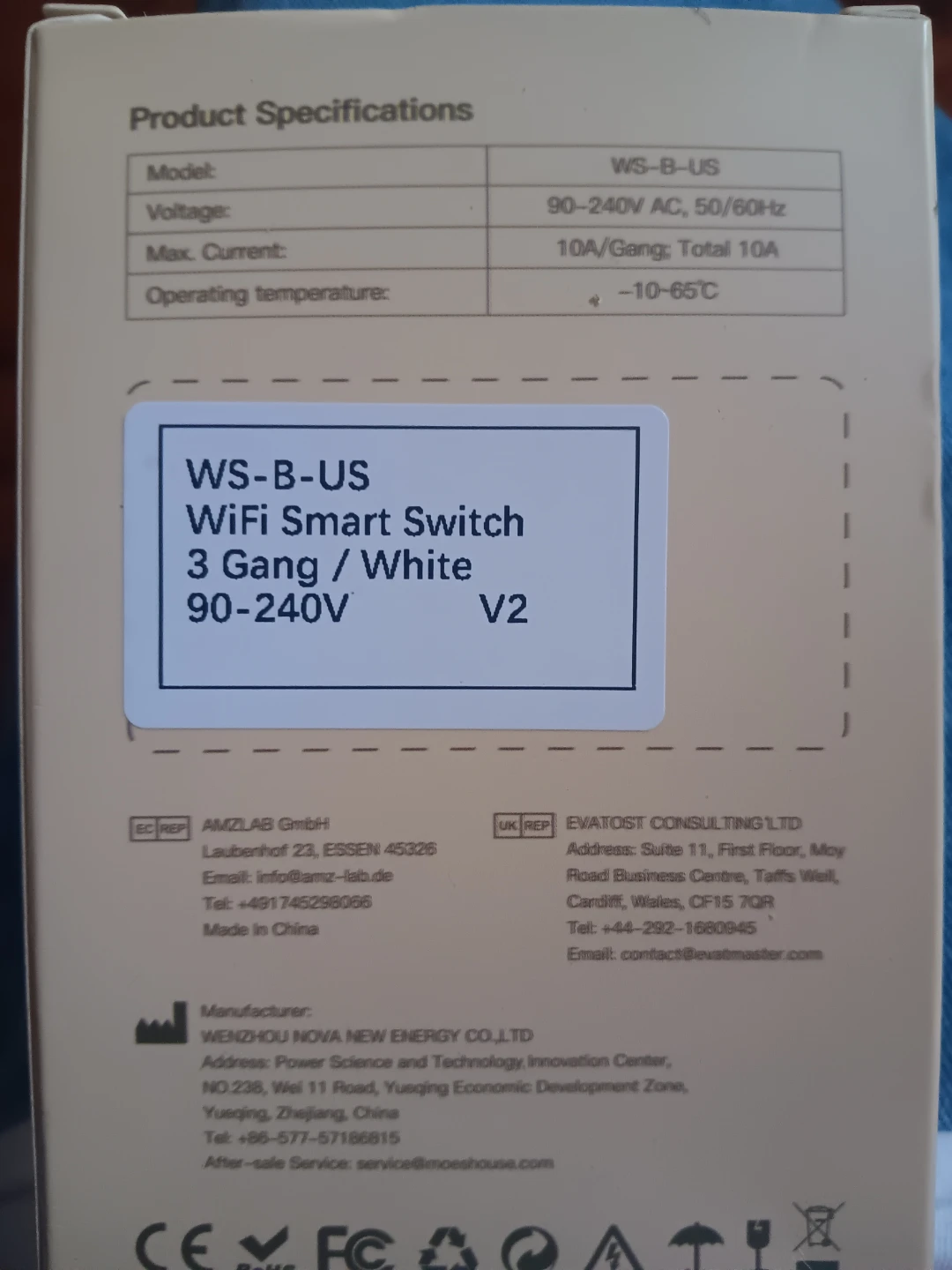 Moes WS-B-US WiFi Smart Switch 3 Gang White V2
