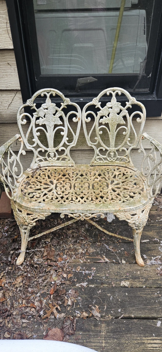 Ornate White Cast Iron Garden Bench