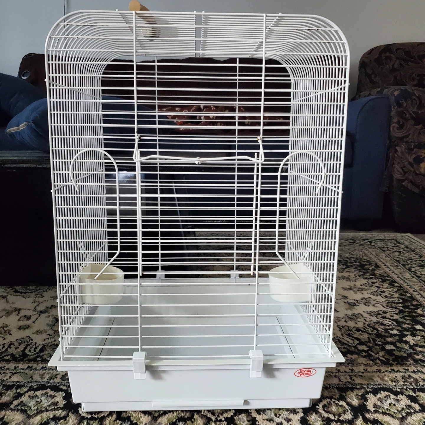 White Bird Cage with Feeder Cups