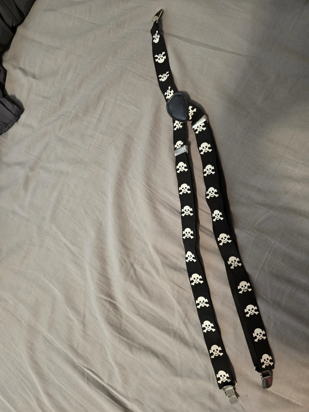 Black Suspenders with Skull and Crossbones Pattern