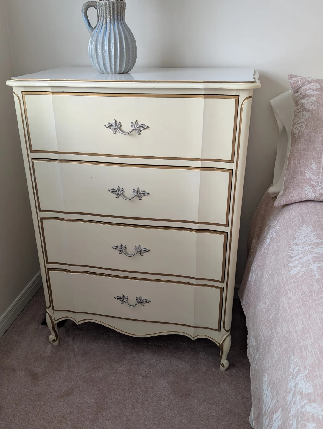 Cream 4-Drawer Dresser with Gold Trim