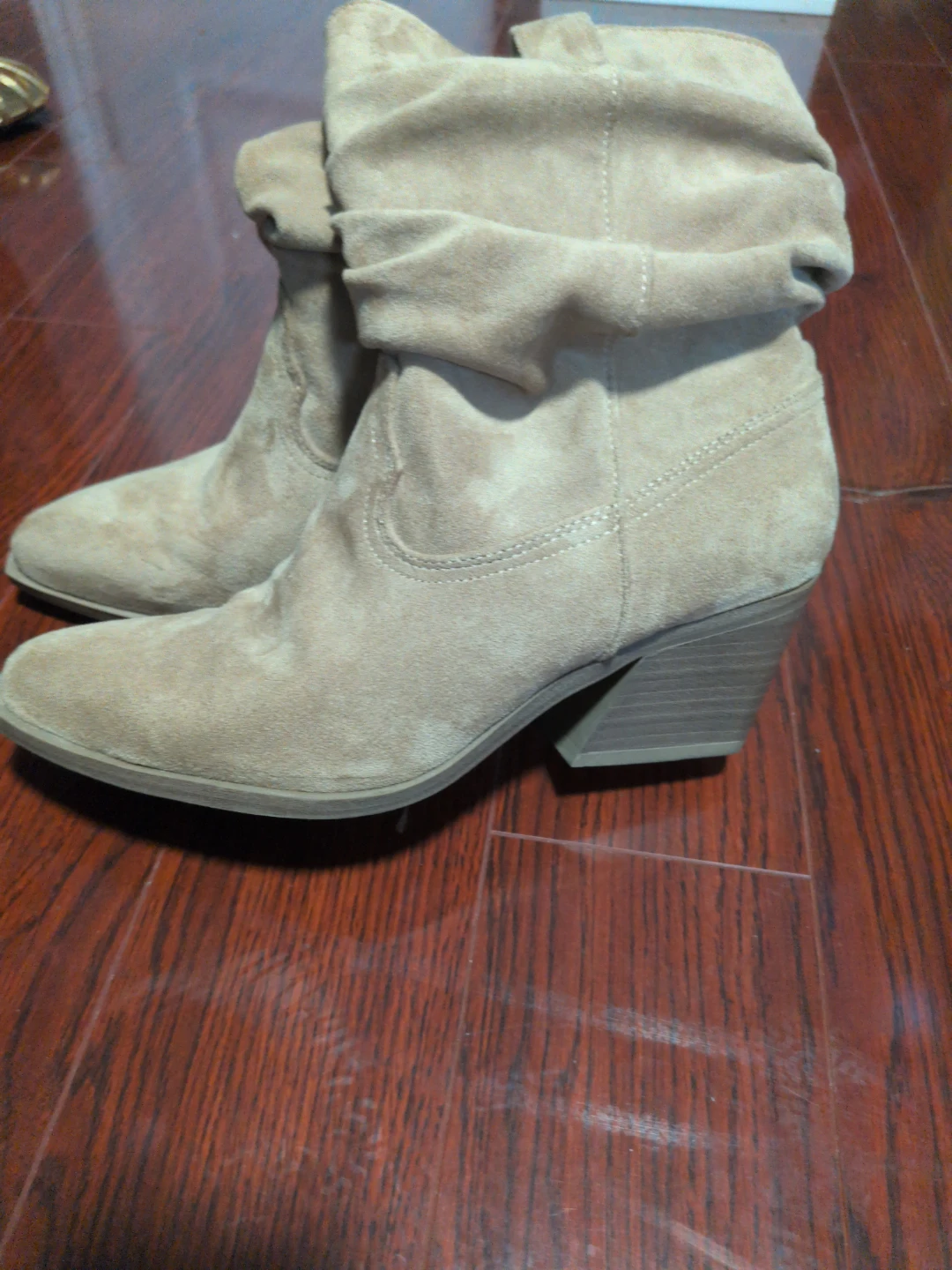 Beige Suede Slouchy Heeled Boots - photo 2