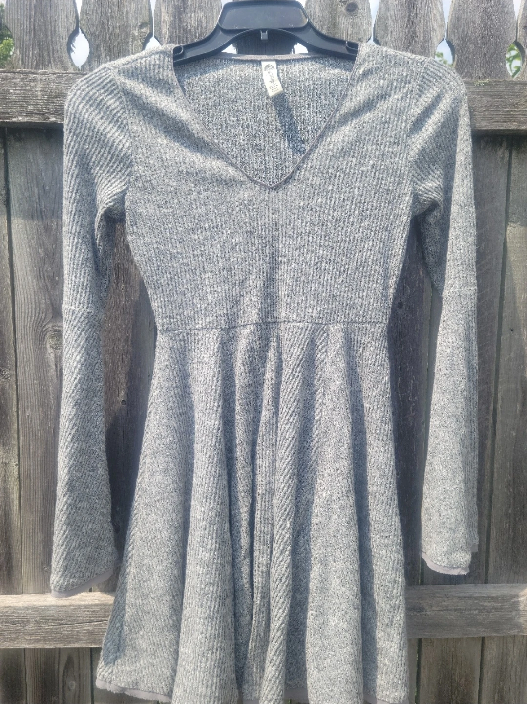 American Eagle Outfitters Grey Ribbed Long Sleeve Peplum Dress S