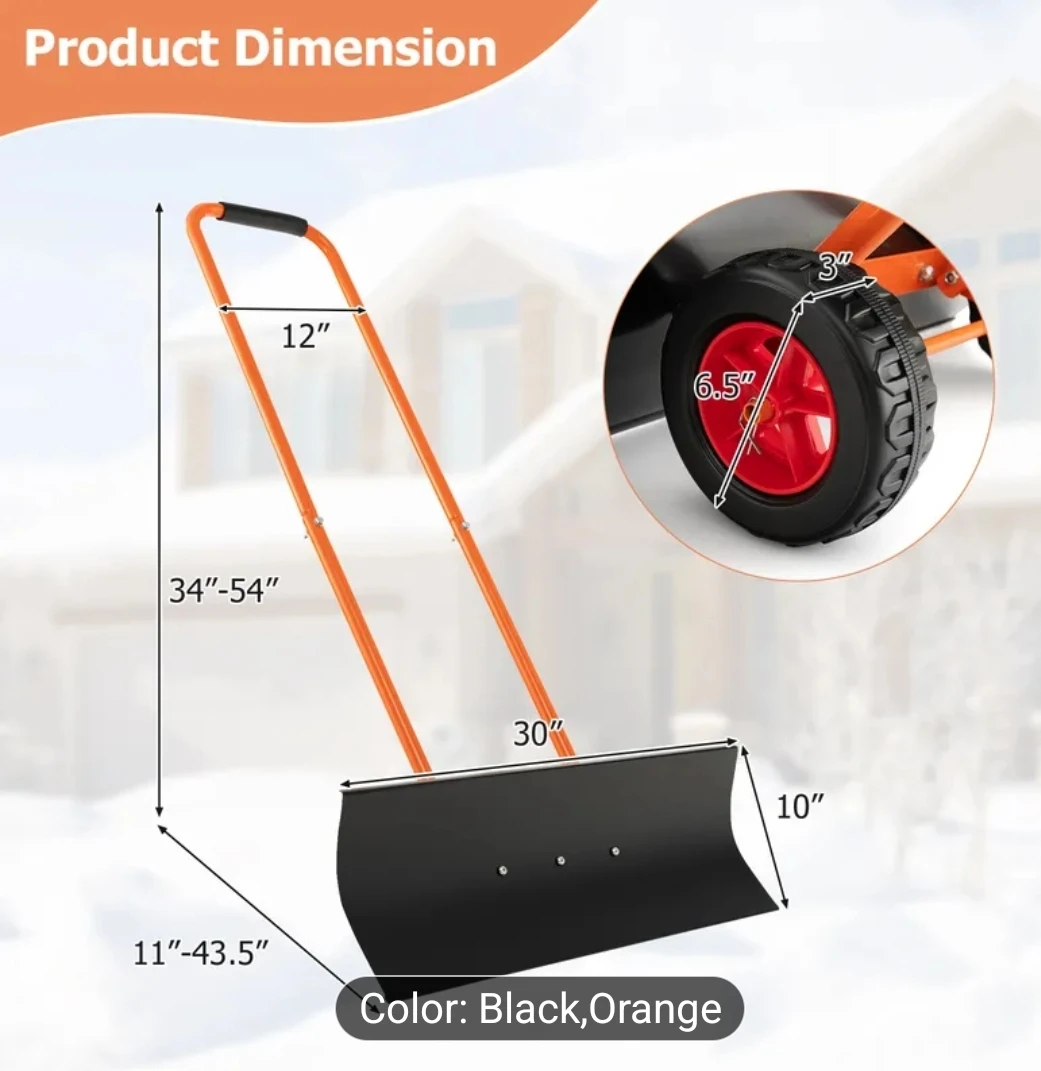 New Wheeled Snow Shovel - Orange & Black - photo 2