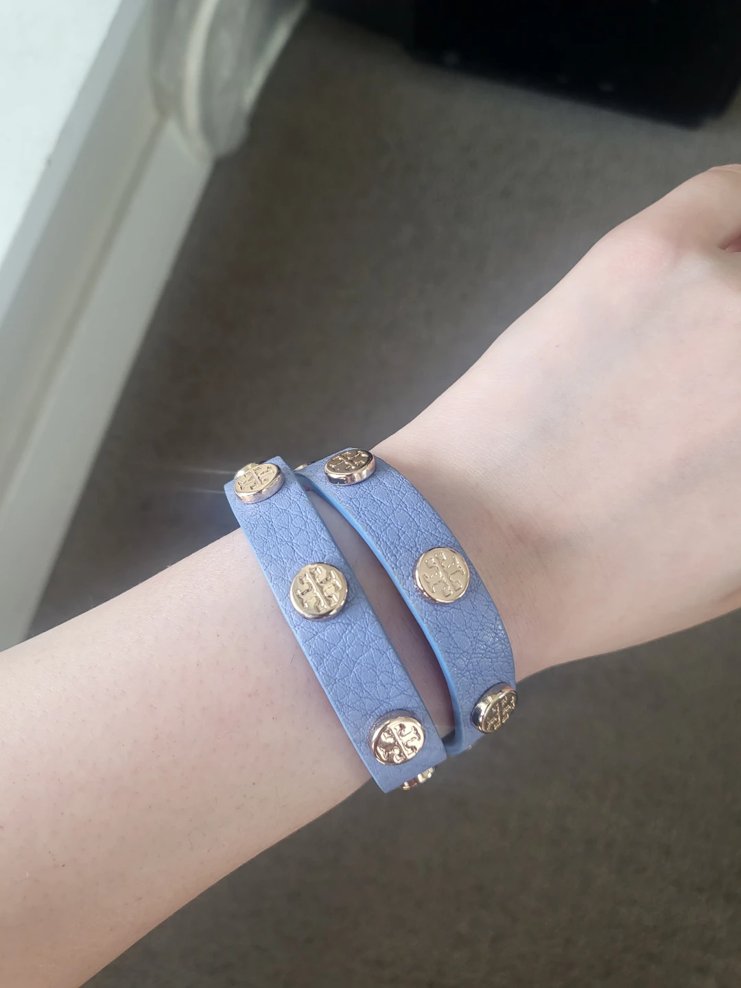 Tory Burch Double Wrap Bracelet - Blue Leather with Gold Studs