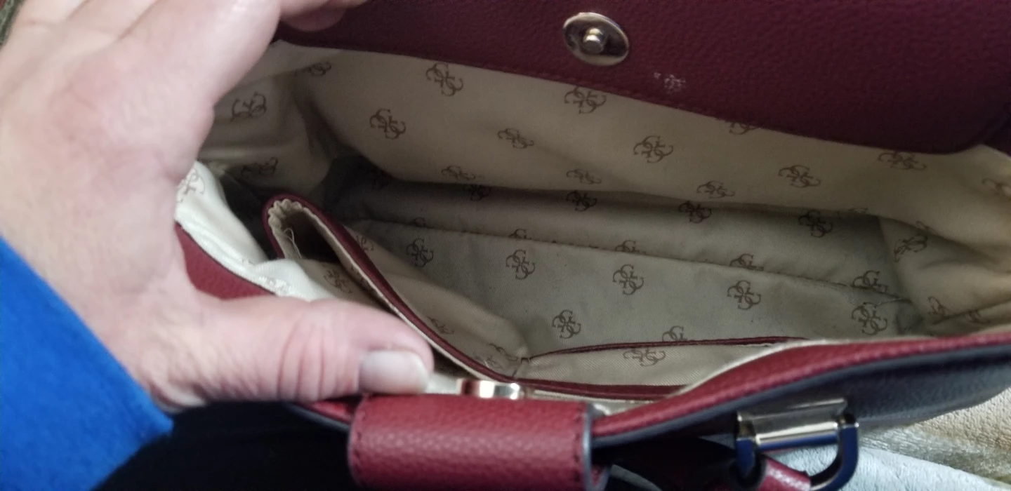 Guess Burgundy Satchel Handbag with Lock Detail - photo 3