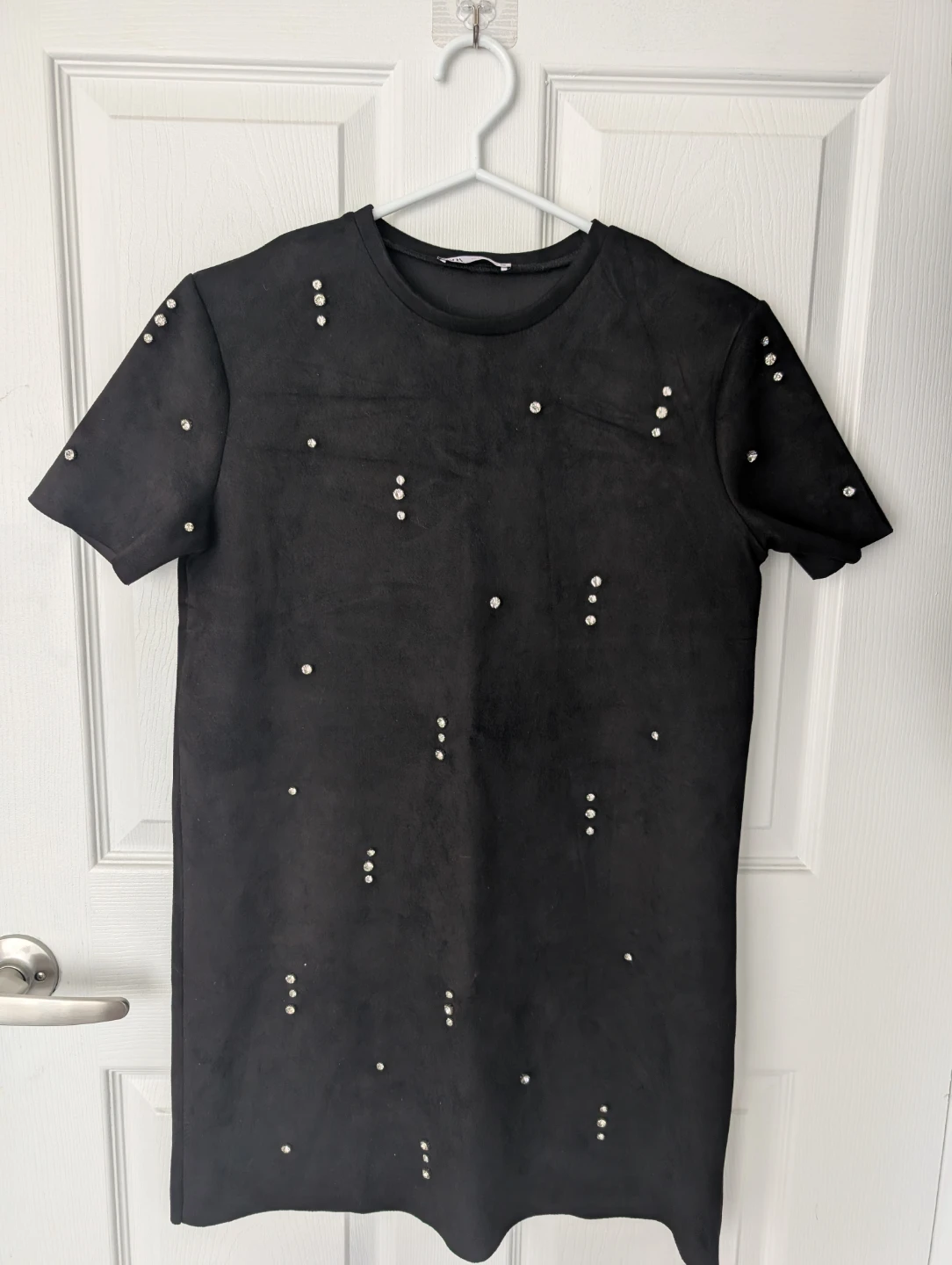 ZARA Black Suede Dress with Rhinestone Embellishments - Size S