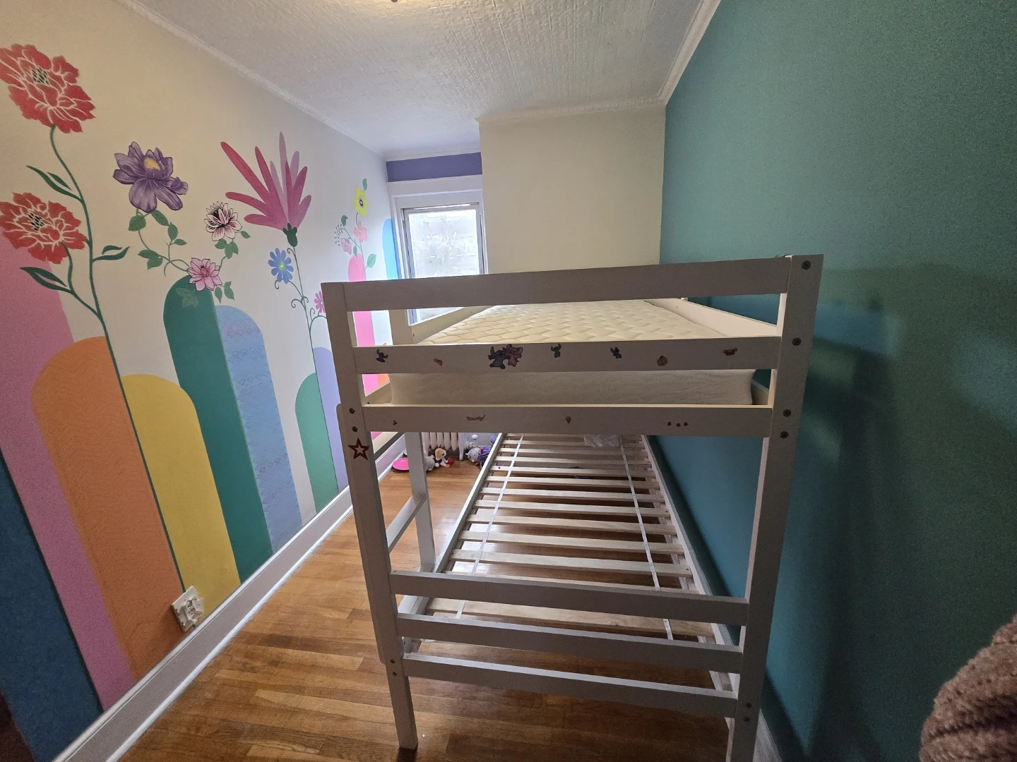 White Wooden Twin Bunk Bed with Mattresses