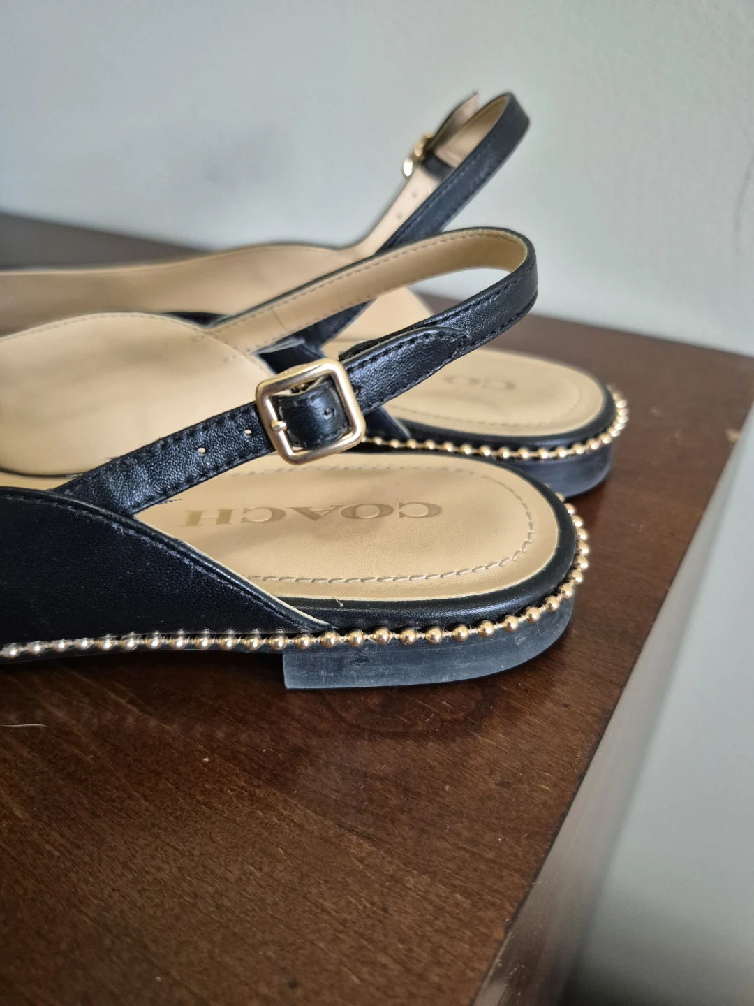 Coach Black Leather Studded Slingback Flats 8.5 - photo 4