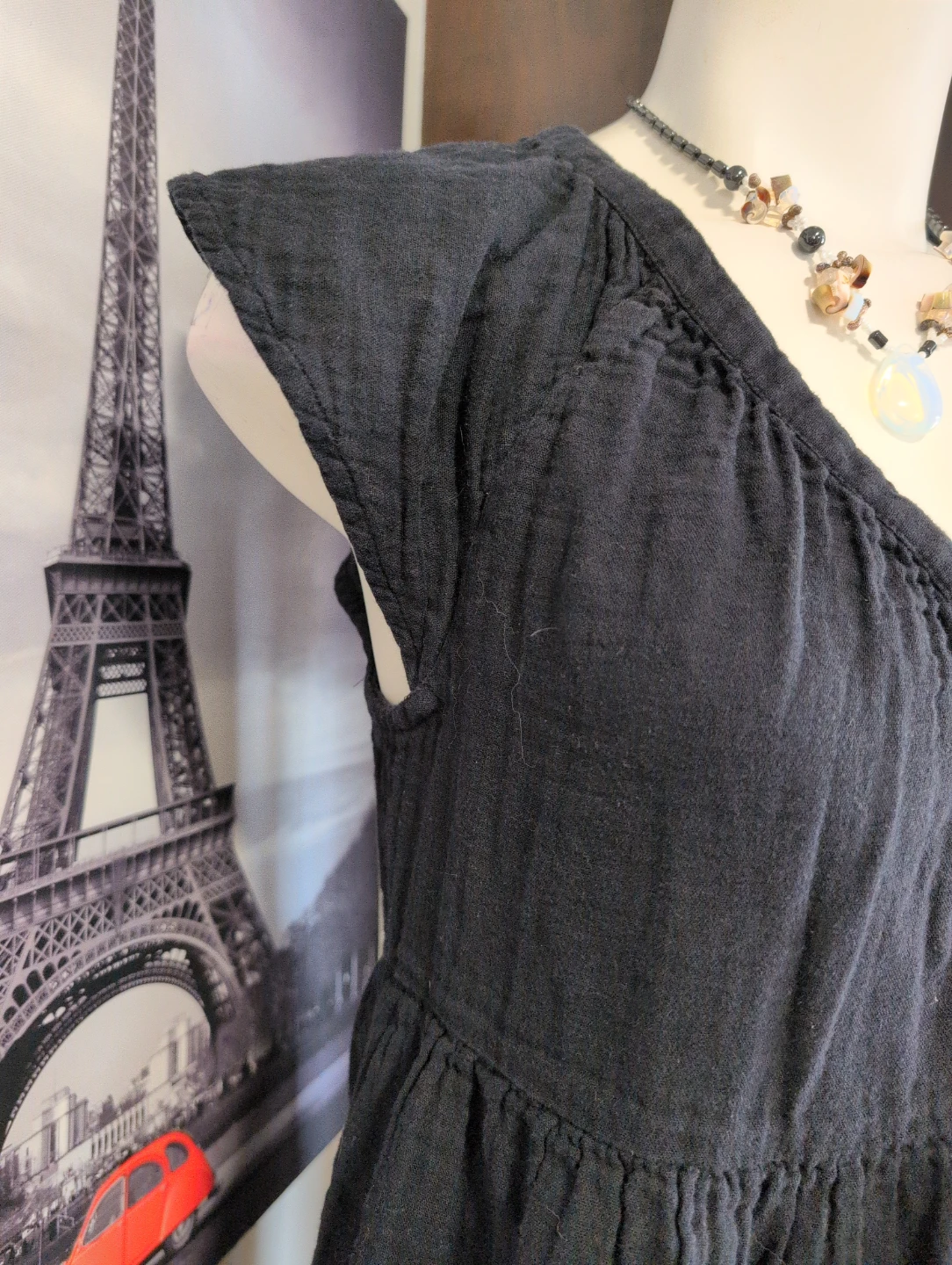 Black Gauze Mini Dress with Pockets - photo 2