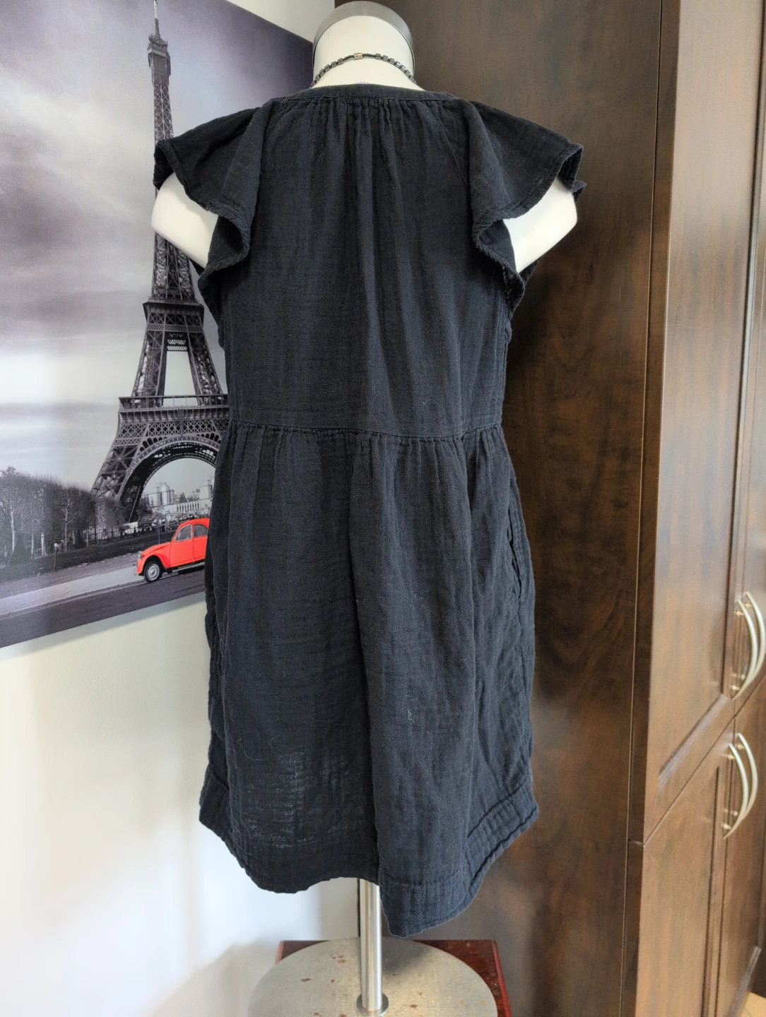 Black Gauze Mini Dress with Pockets - photo 3