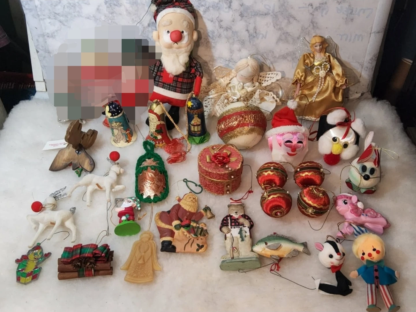VTG 1950s Christmas Santa Figure Ornaments  Angel  Elf Bells