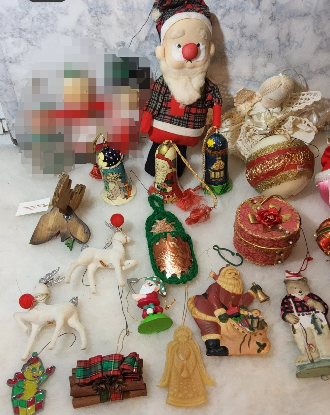 VTG 1950s Christmas Santa Figure Ornaments  Angel  Elf Bells - photo 2