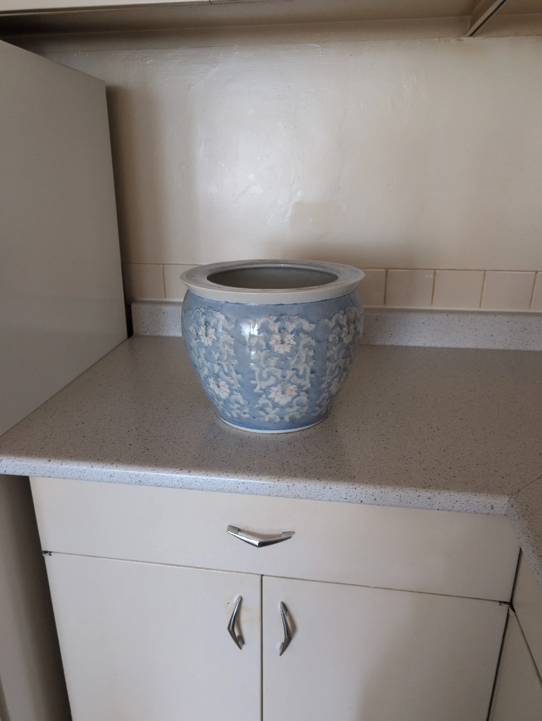 Blue Ceramic Planter with Floral Design - photo 3