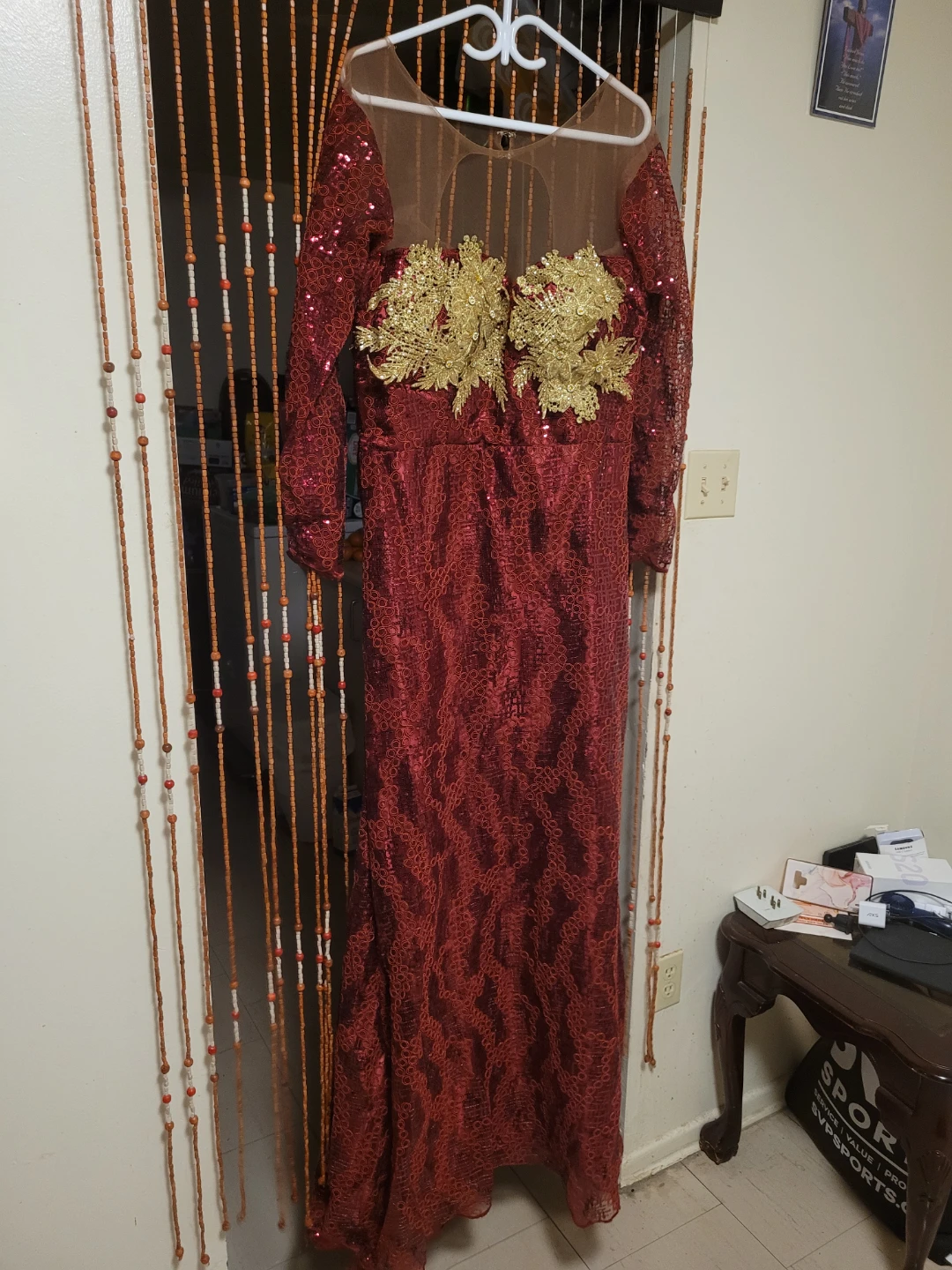 Red Sequin Lace Evening Gown - photo 2