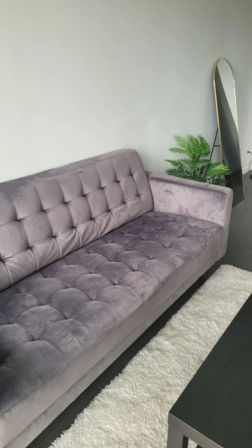 Tufted Grey Velvet Sofa / 3-Seater Couch - photo 2