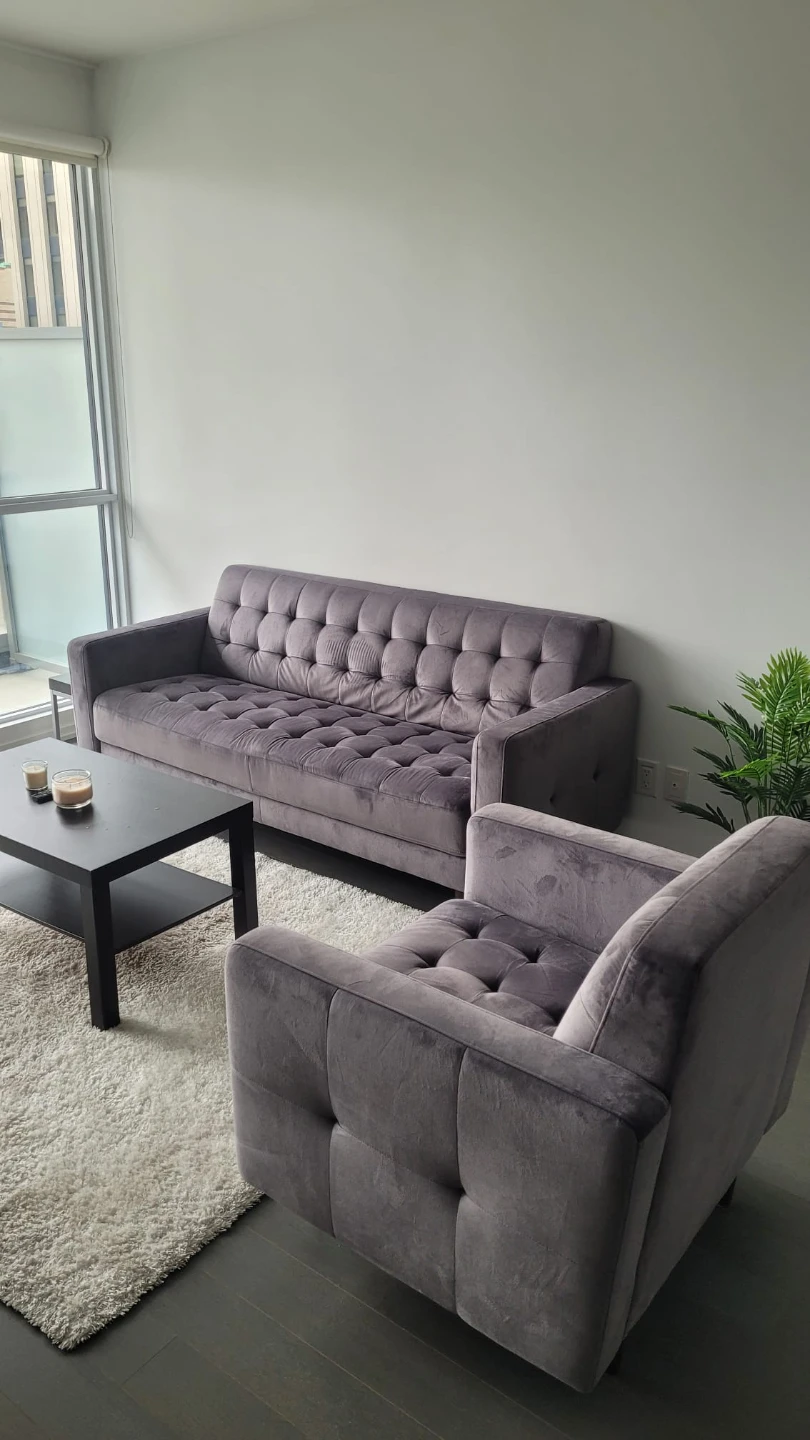 Tufted Grey Velvet Sofa / 3-Seater Couch - photo 5