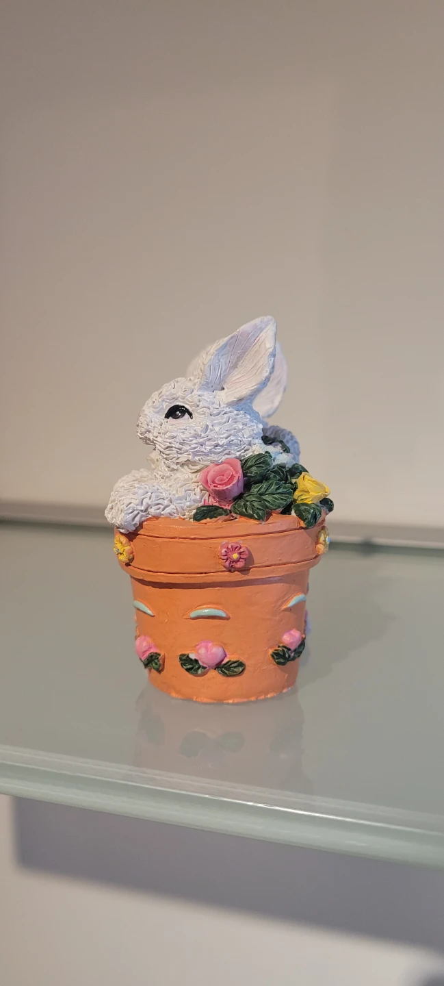 New Bunny Figurine Pot with Flowers - photo 4
