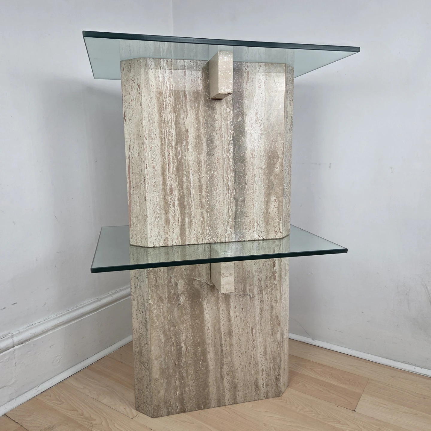 Vintage Travertine and Glass Side Tables (Pair) - photo 2