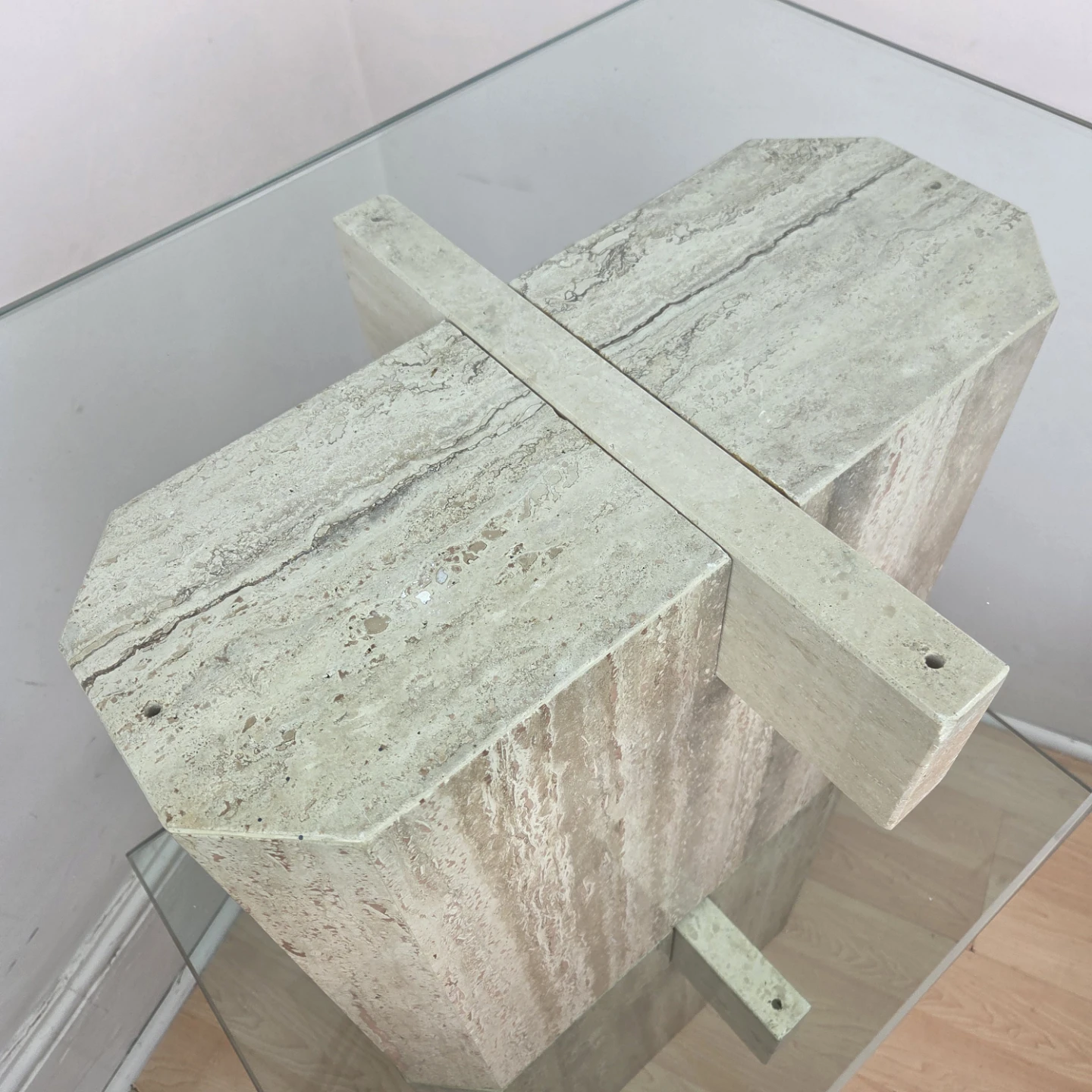 Vintage Travertine and Glass Side Tables (Pair) - photo 4