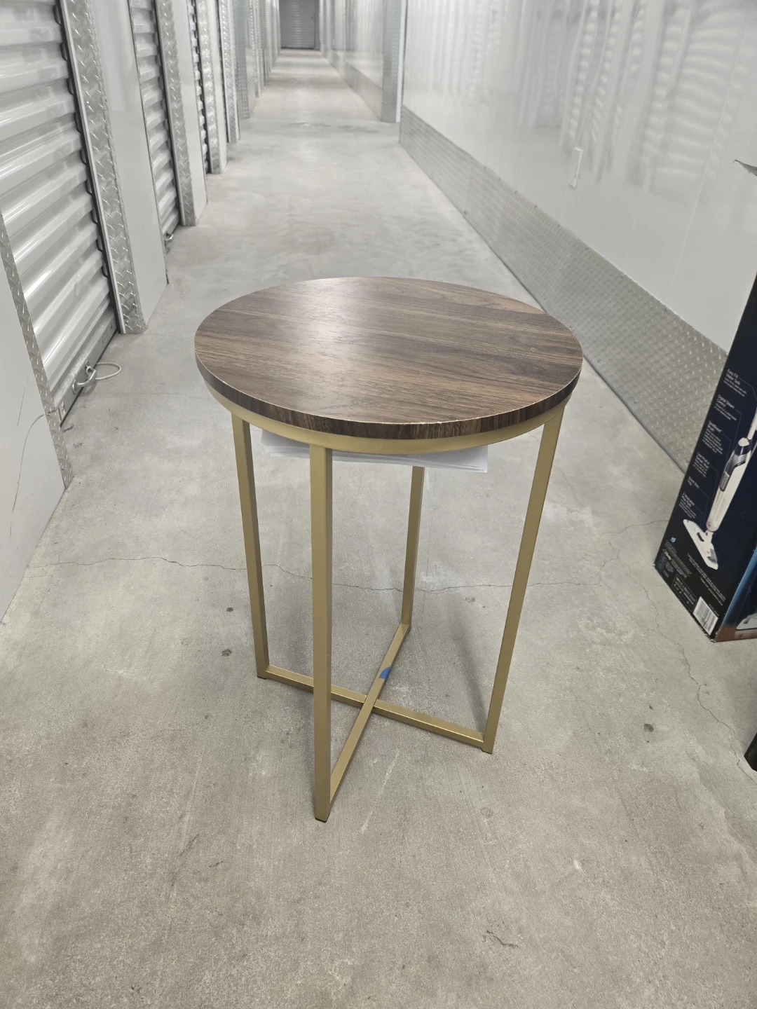 Round Wood Side Table with Gold Metal Base - photo 2