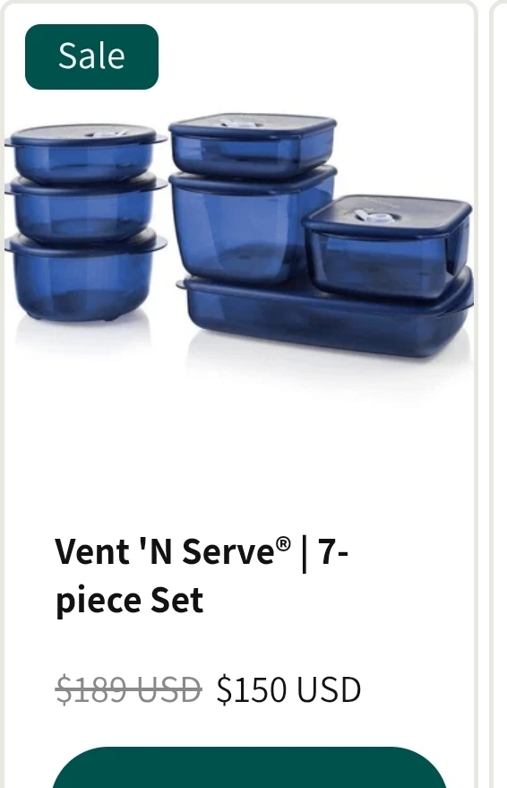 Tupperware Vent 'N Serve 7-piece Food Storage Set