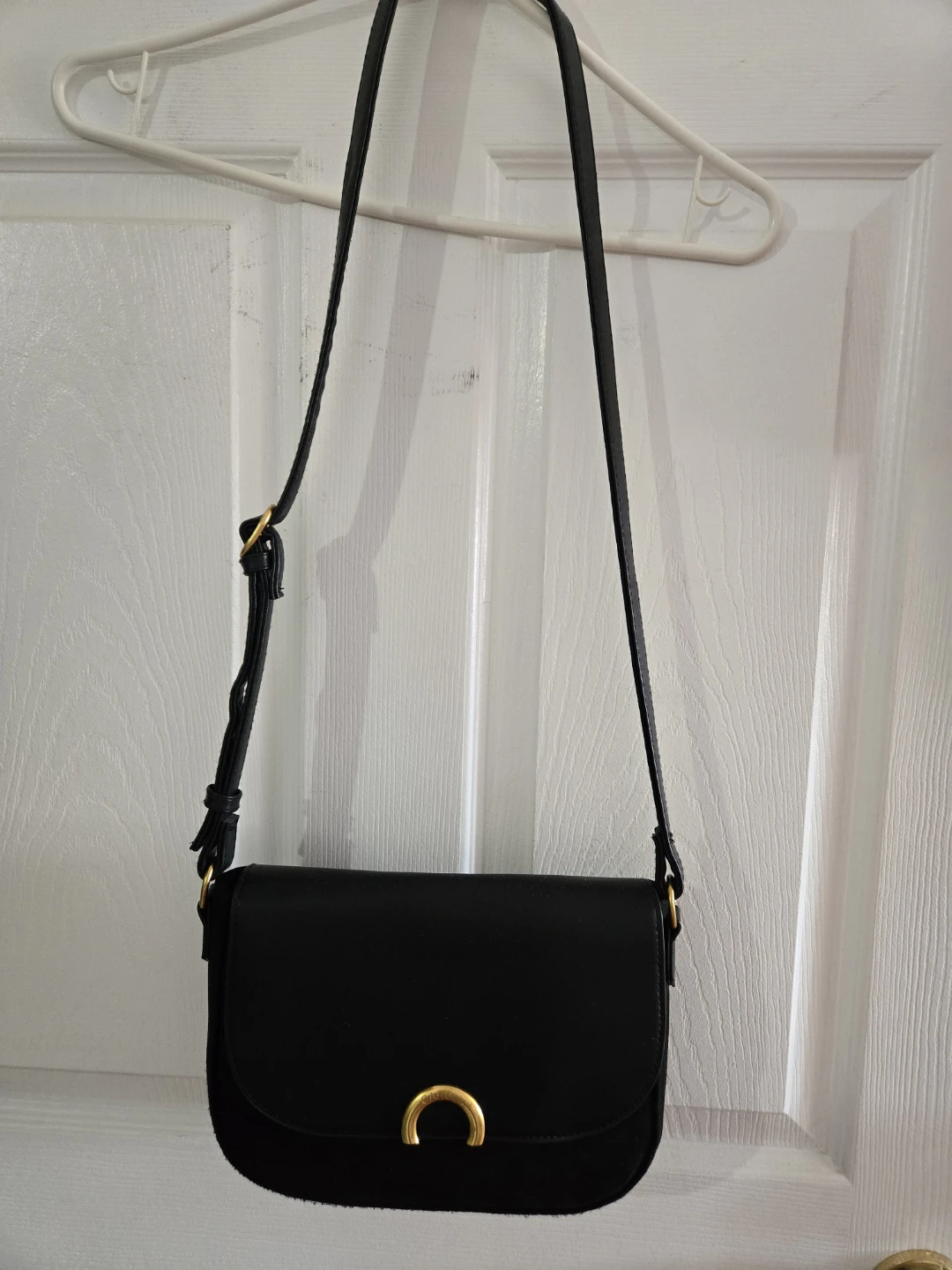 Black Shoulder Bag with Gold Buckle