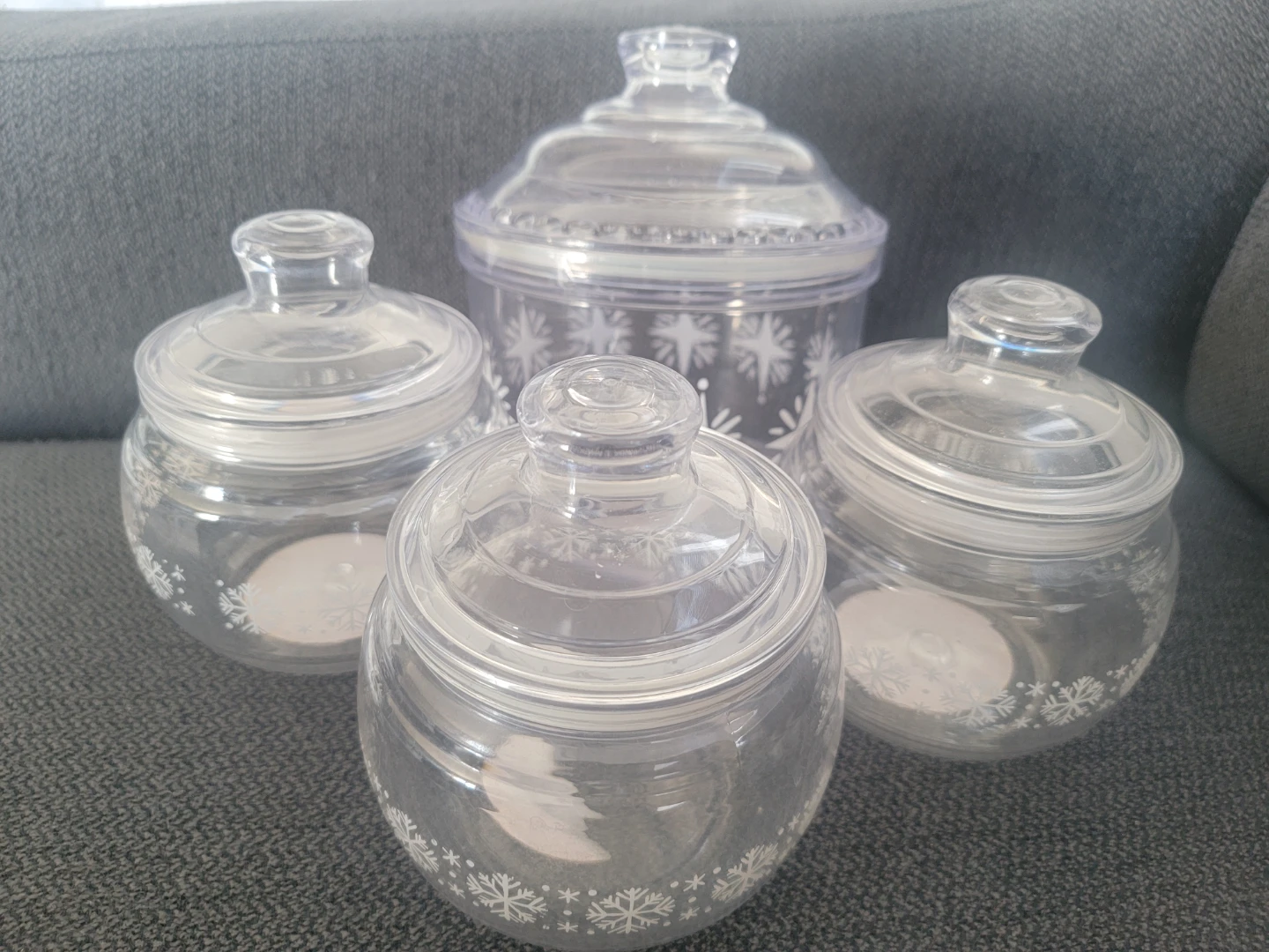 Clear Plastic Storage Canisters with Snowflake Design - Set of 4