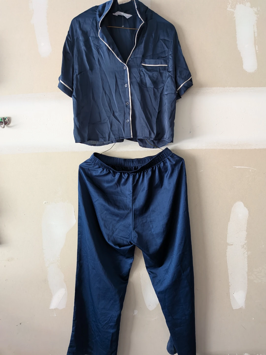 Navy Satin Pajama Set