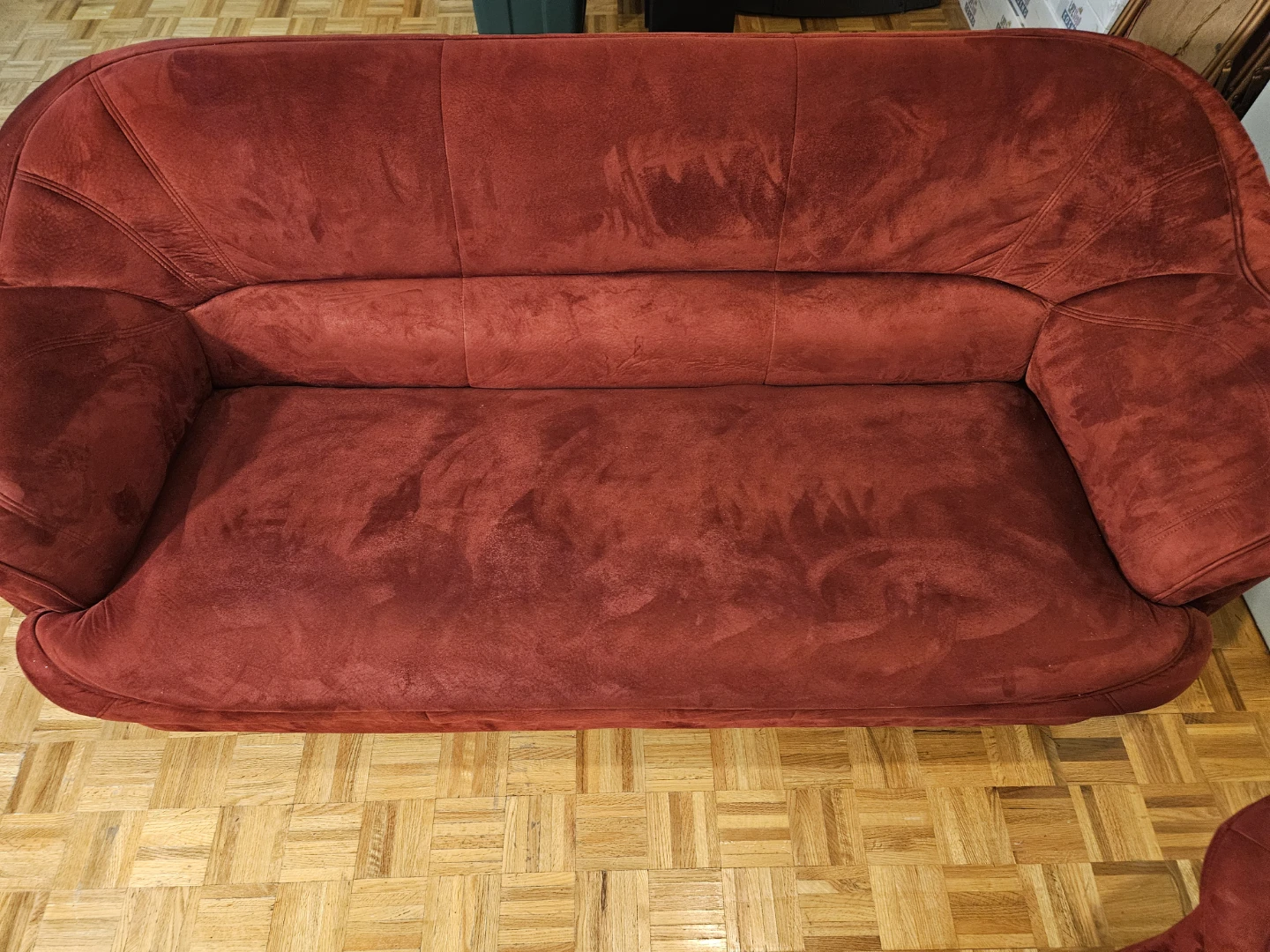 Red Sofa and Armchair