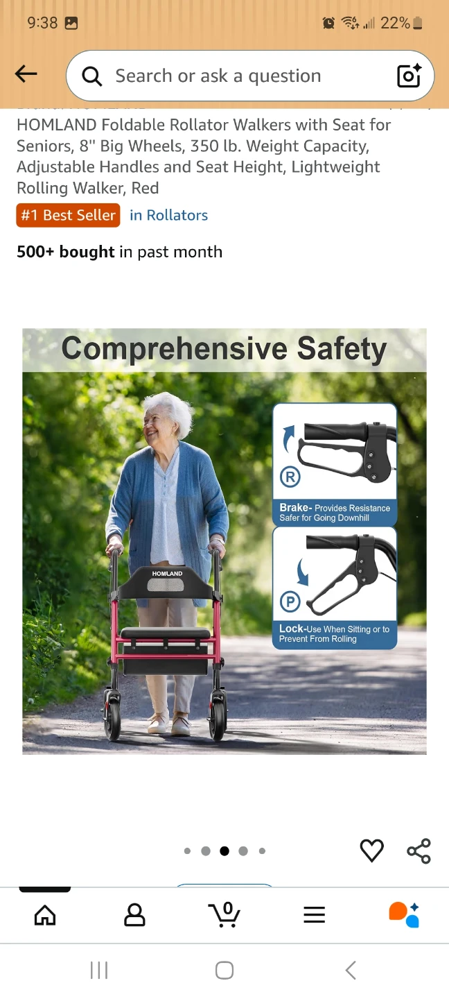 HOMLAND Foldable Rollator Walker with Seat - Red - photo 4