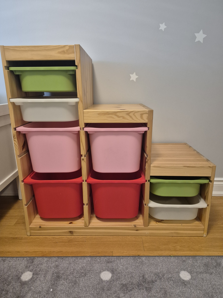 IKEA TROFAST Toy Storage – Solid Pine + 8 Bins