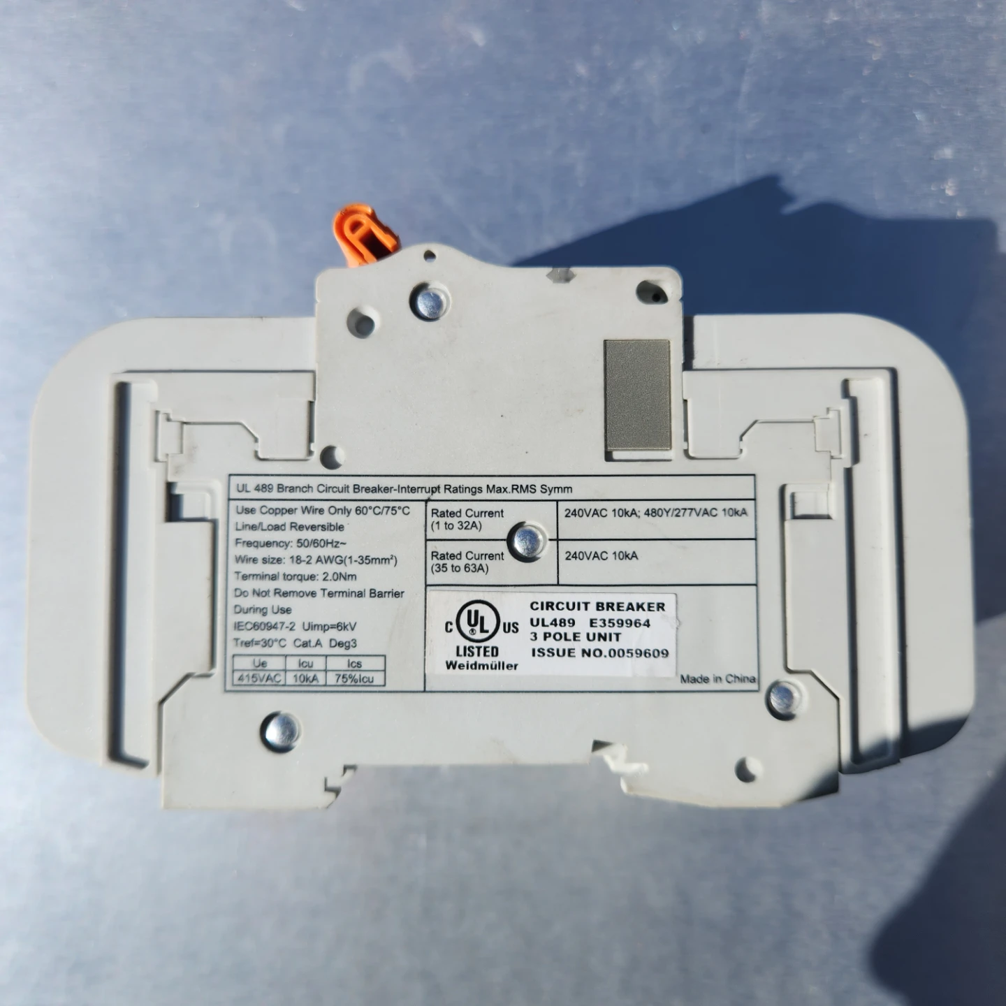 Weidmüller BR3C63UC C63 60Amp 3 Pole Circuit Breaker - photo 2