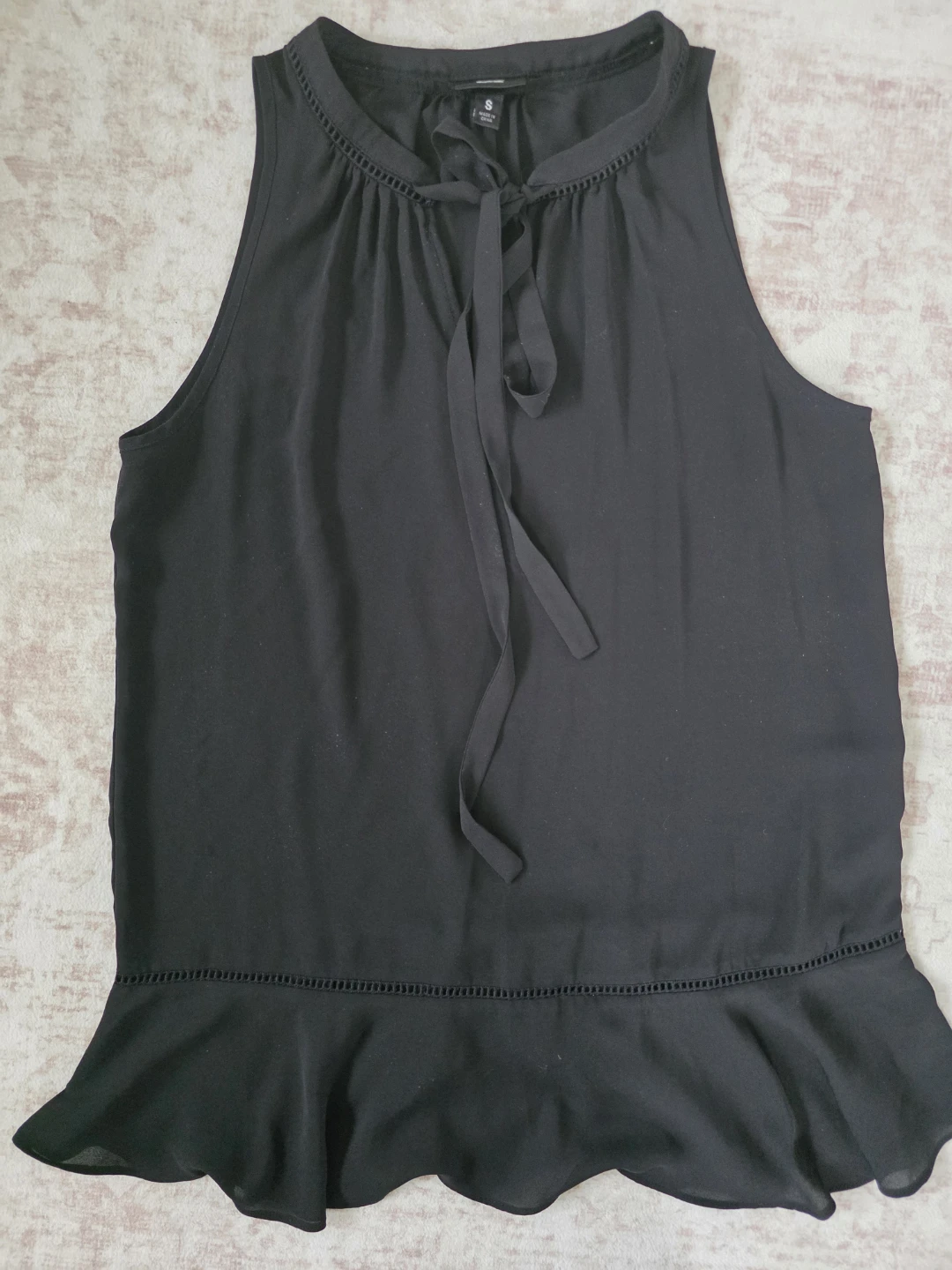 Black Sleeveless Tie Neck Blouse
