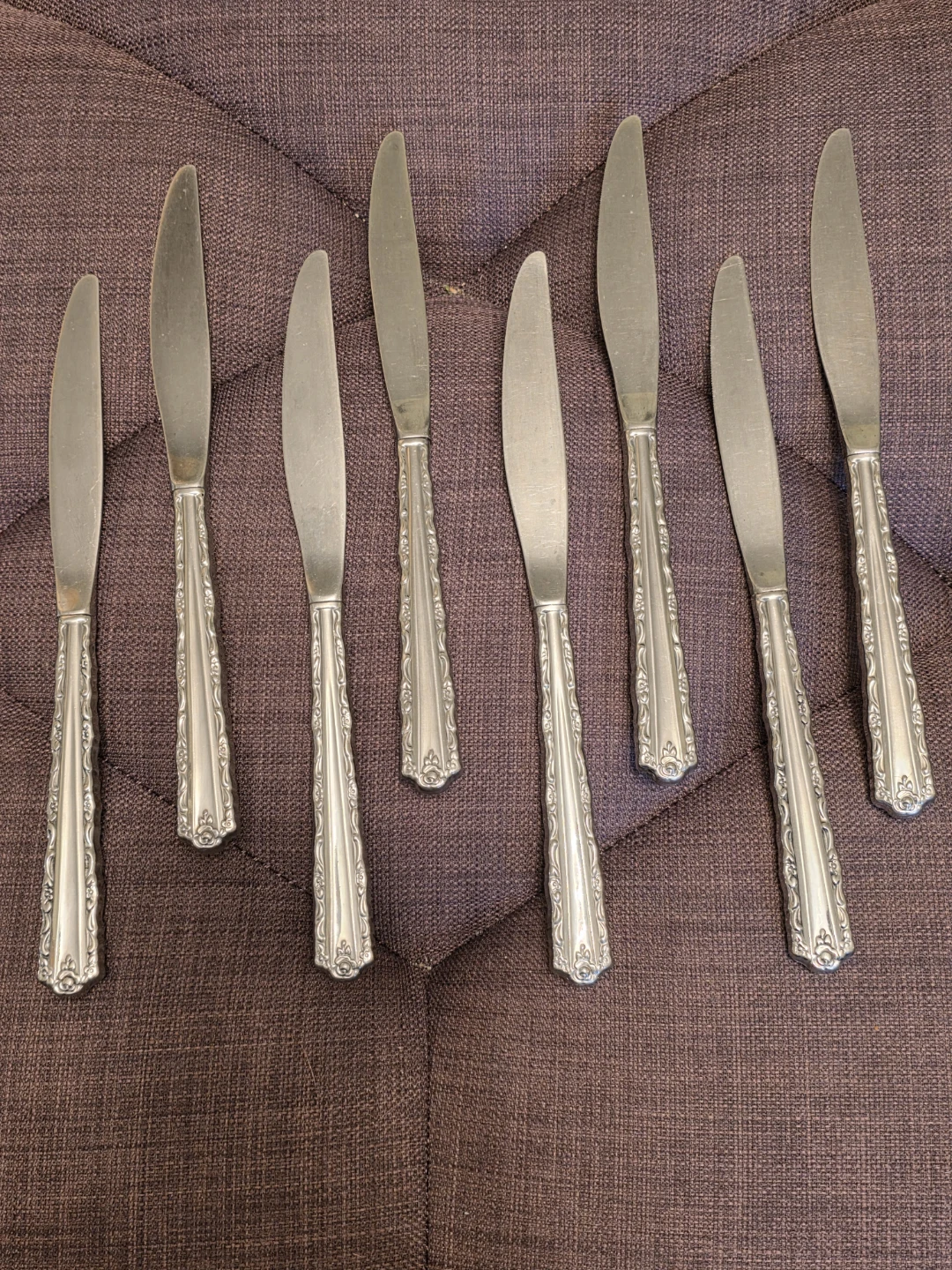 Set of 8 Silver Plated Floral Butter Knives