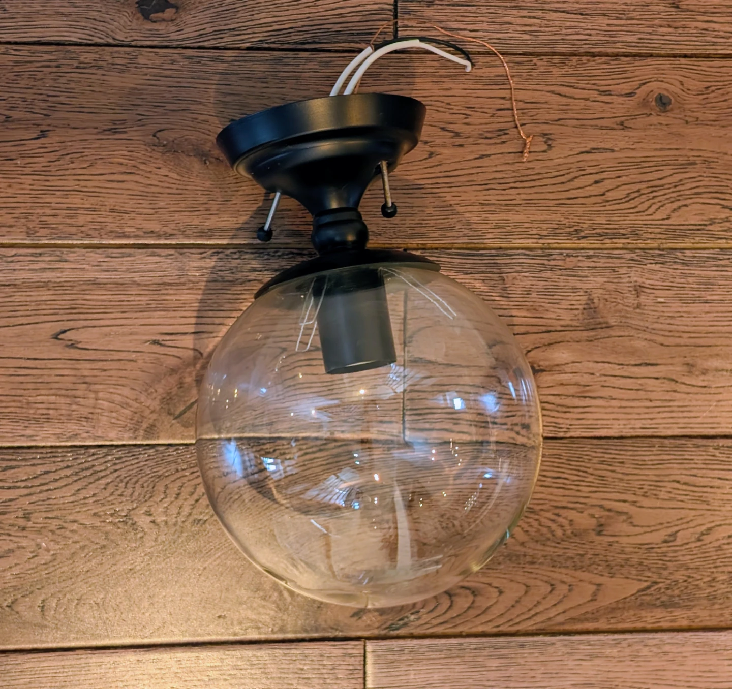 Black Flush Mount Globe Light Fixture with Clear Glass Shade - photo 2