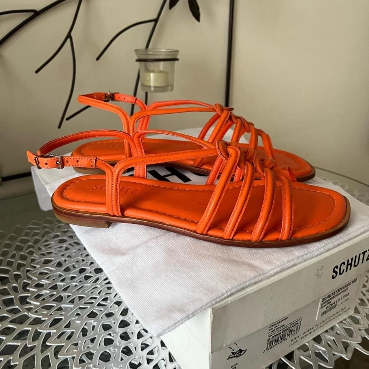 Schutz Orange Strappy Flat Sandals